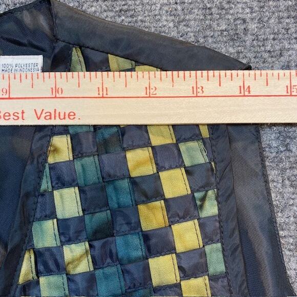 Vintage 80s Effeci Checkerboard Vest Mens Medium Creazioni Black Tie Dye Artsy - Picture 5 of 7